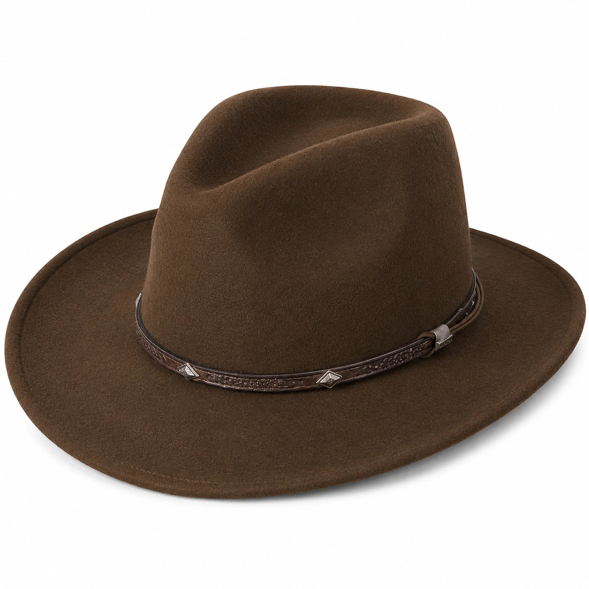 Brauner Fedora Filzhut mit Ledergarnitur