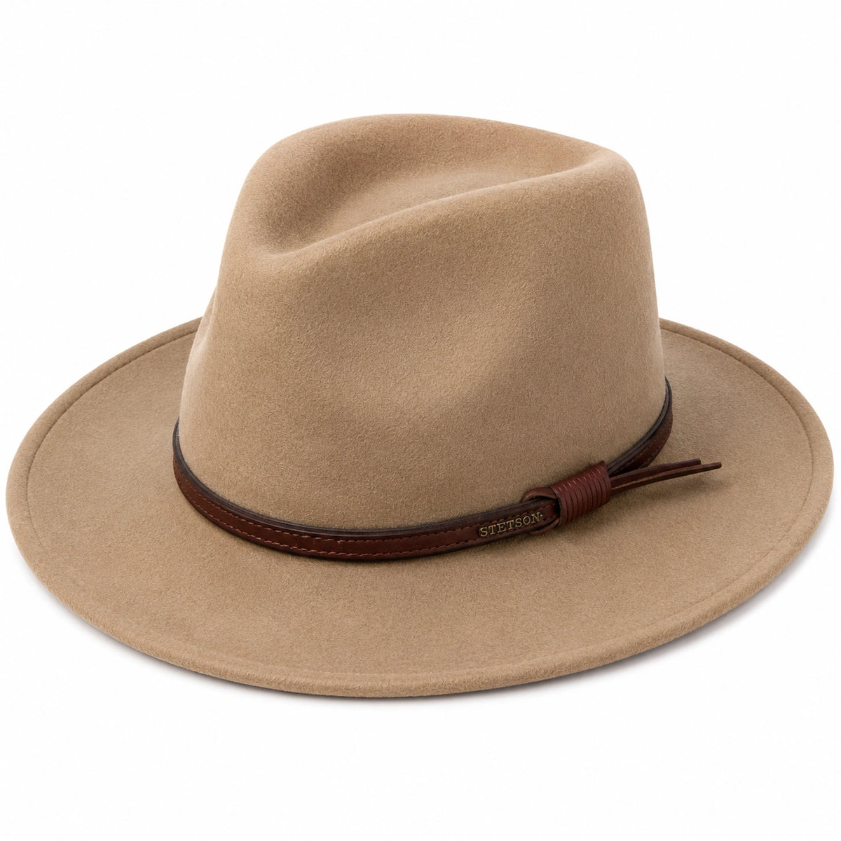 Stetson Fedora Hut aus Filz mit Lederband Beige