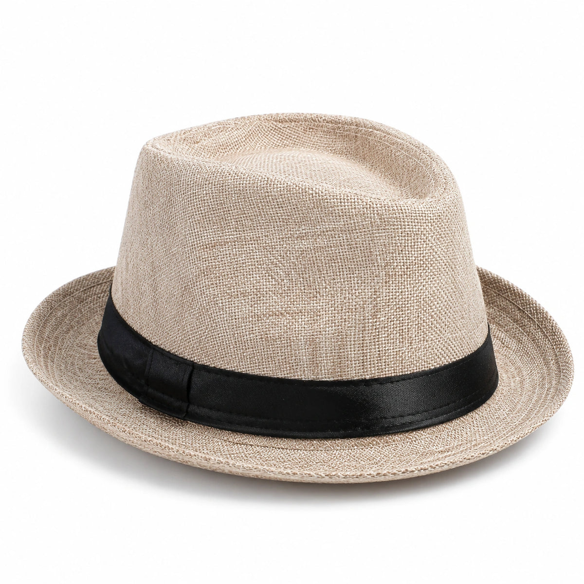Herren Fedora Hut Beige mit Schwarzem Band