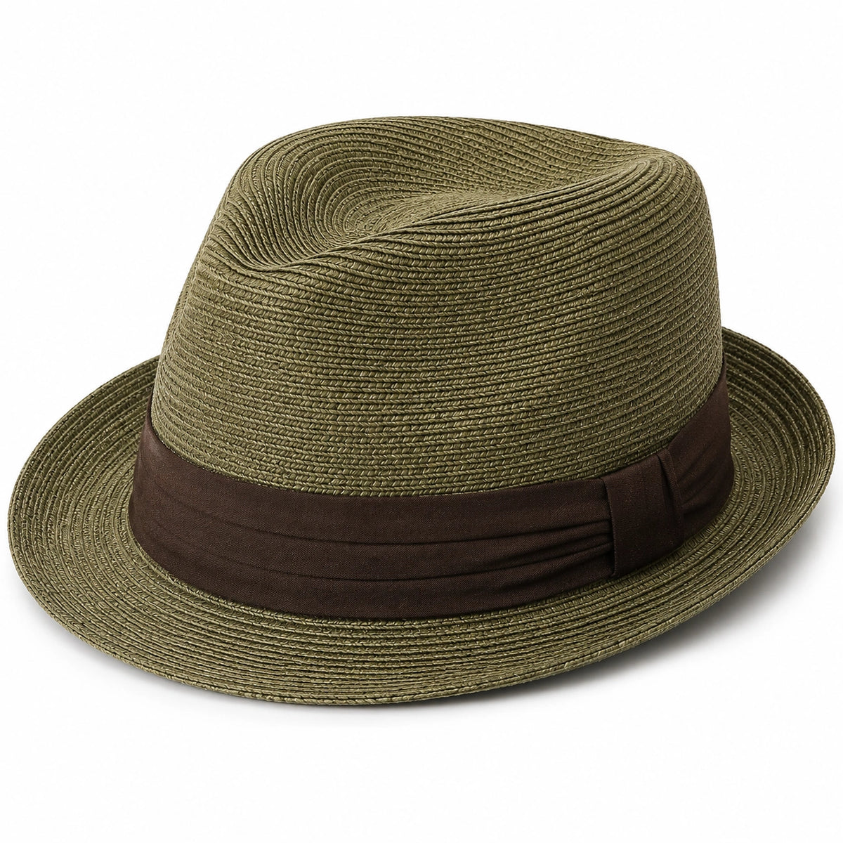 Fedora Herren Hut Olivgrün mit Braunem Band