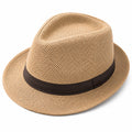 Stilvoller Fedora Strohhut Beige mit Schwarzem Band