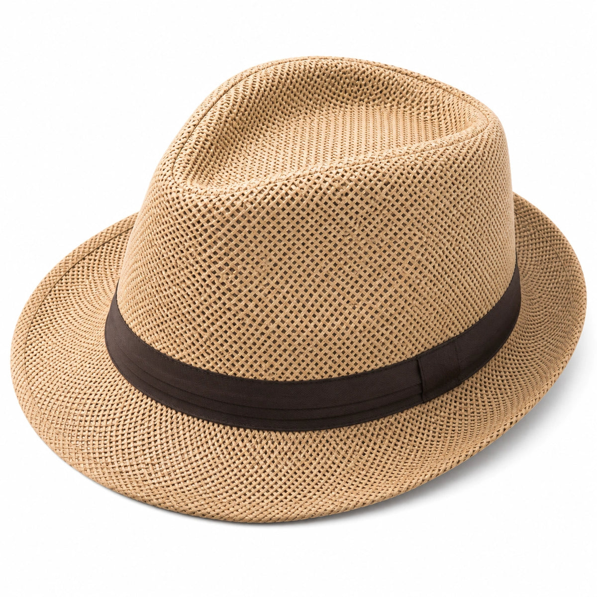 Stilvoller Fedora Strohhut Beige mit Schwarzem Band