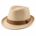 Beiger Fedora Strohhut mit Braunem Band