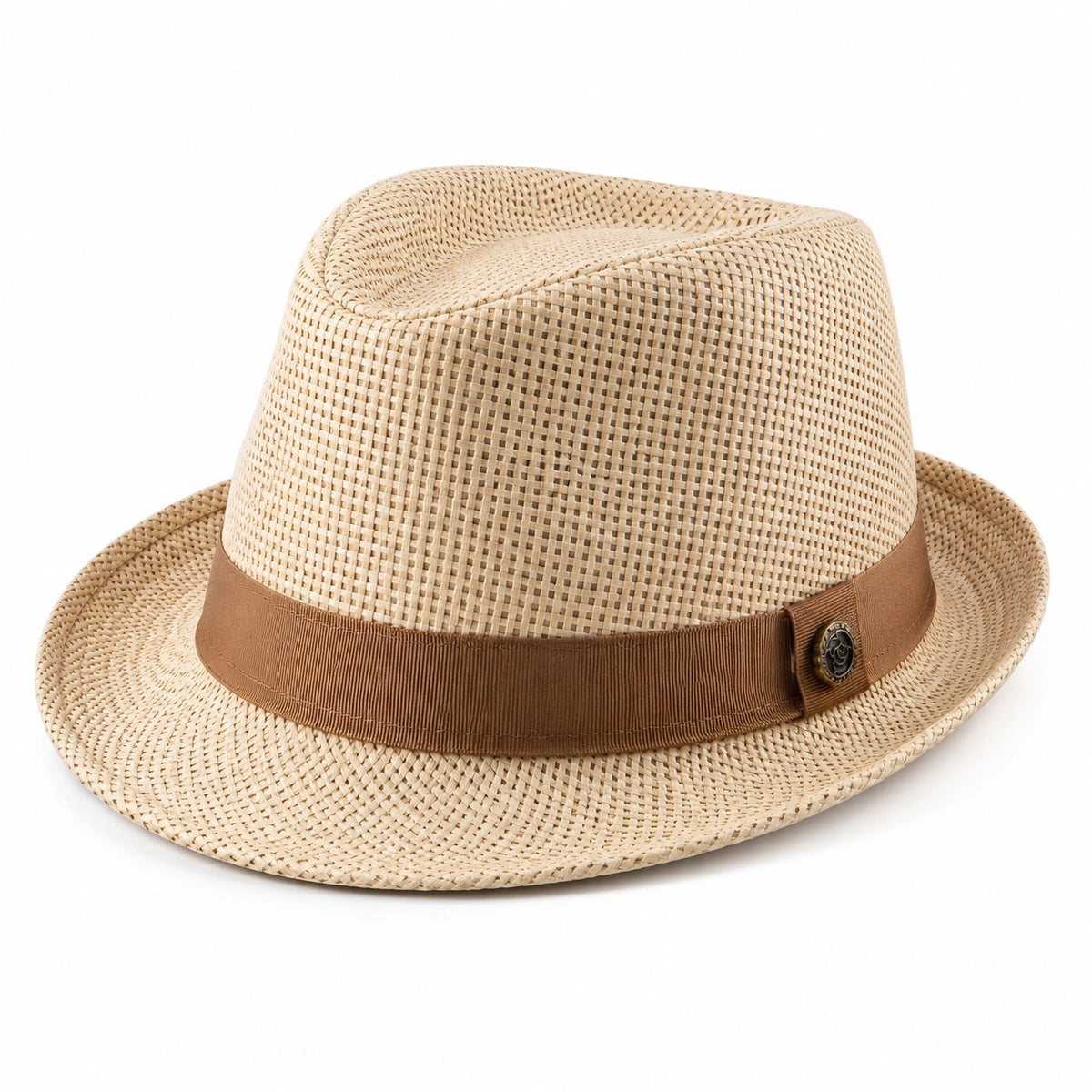 Beiger Fedora Strohhut mit Braunem Band