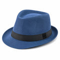 Eleganter Fedora Hut Blau mit Schwarzem Band