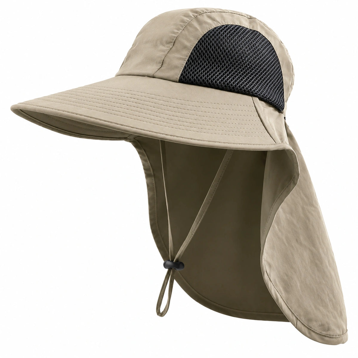 Beiger Sonnenhut mit Nackenschutz und UV-Schutz
