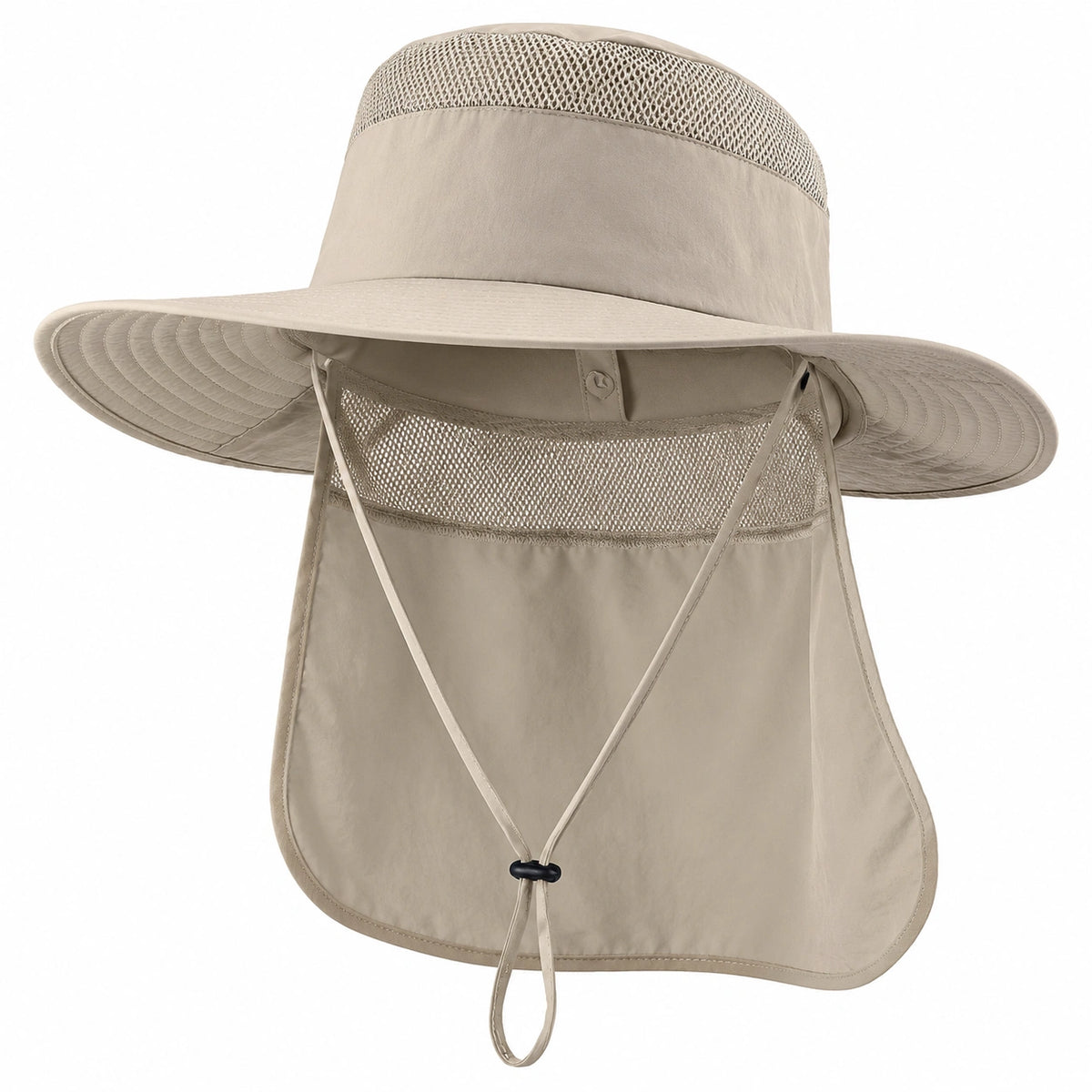 Beiger UV-Schutz-Sonnenhut mit Nackenschutz und Netzgewebe