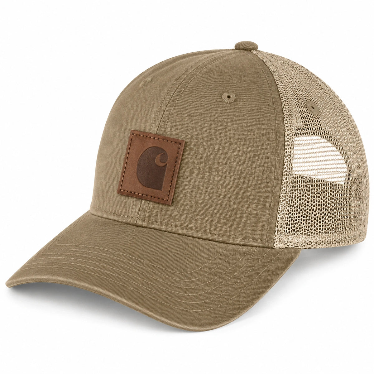 Unisex Baseballcap mit Netzrückseite und Lederlogo in Beige