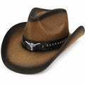 Western-Cowboyhut mit Stier-Emblem in Braun/Schwarz