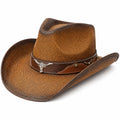 Brauner Western Cowboyhut mit Lederband