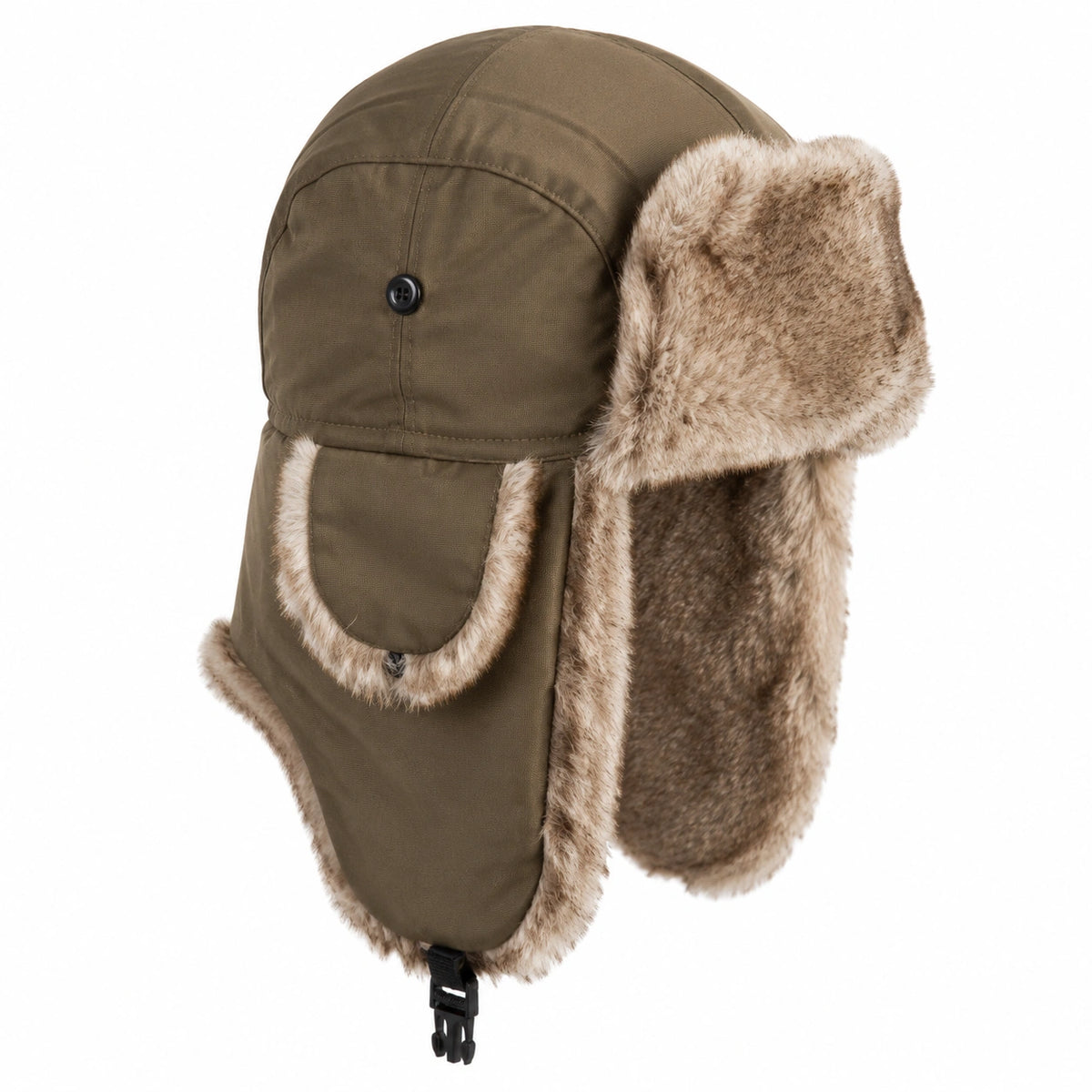 Winter Fliegermütze mit Kunstfell und Ohrenklappen, Oliv