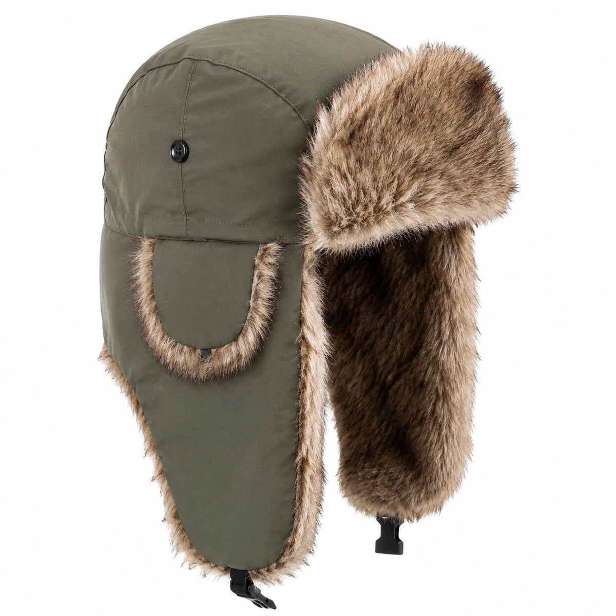 Unisex Winterfliegermütze mit Kunstpelz Ohrenklappen Grün