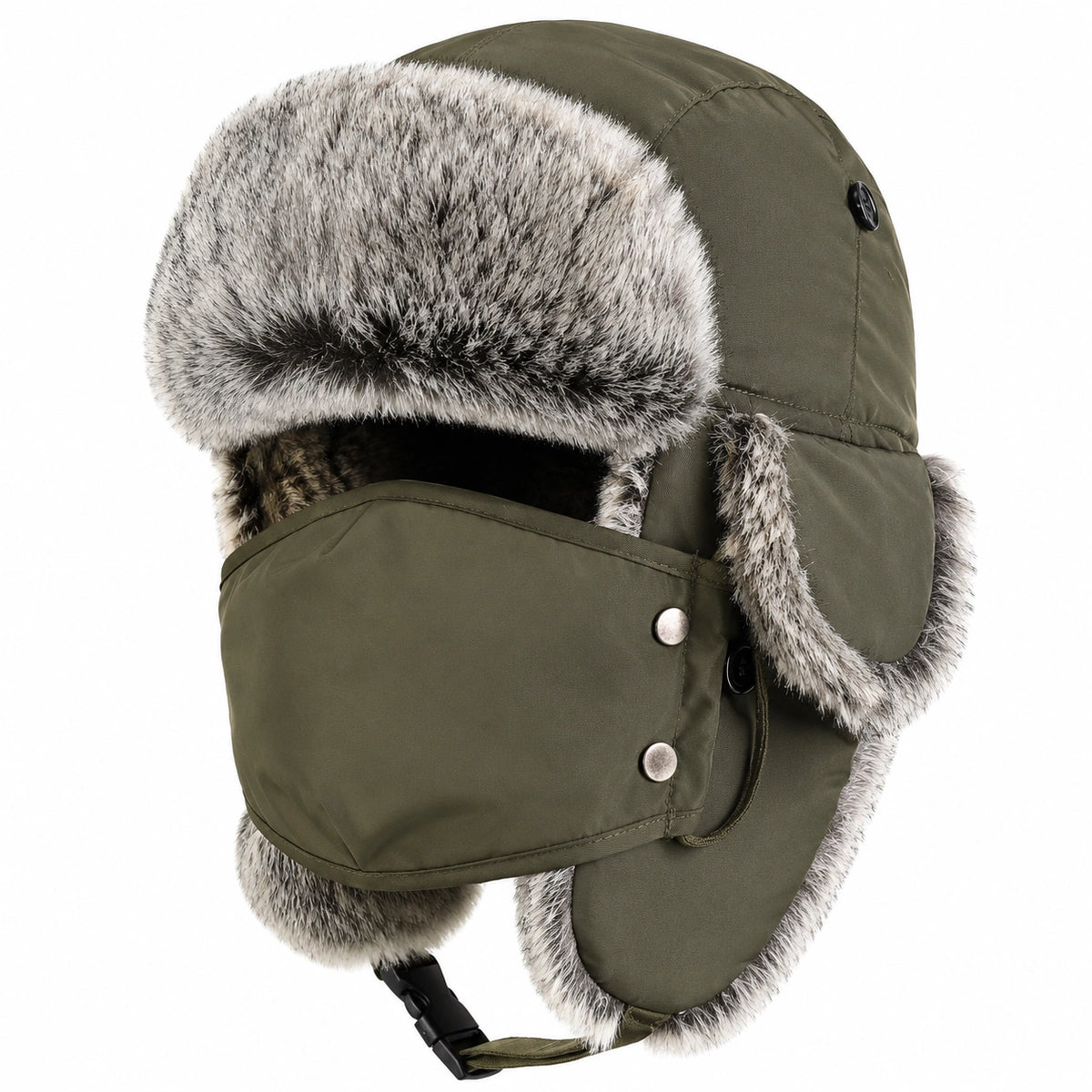 Wintermütze mit Abnehmbarer Gesichtsmaske Olivgrün
