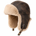 Vintage Winter Fliegermütze mit Kunstfellfutter, Braun/Beige