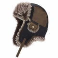 Wintermütze Fliegermütze mit Kunstfell Braun und Dunkelblau