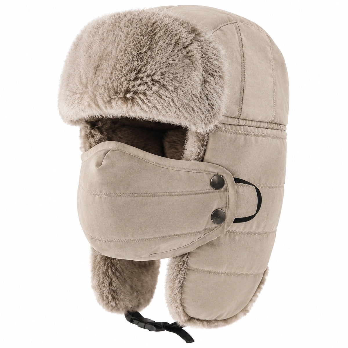 Wintermütze Trapper mit Kunstfell Beige und Maske