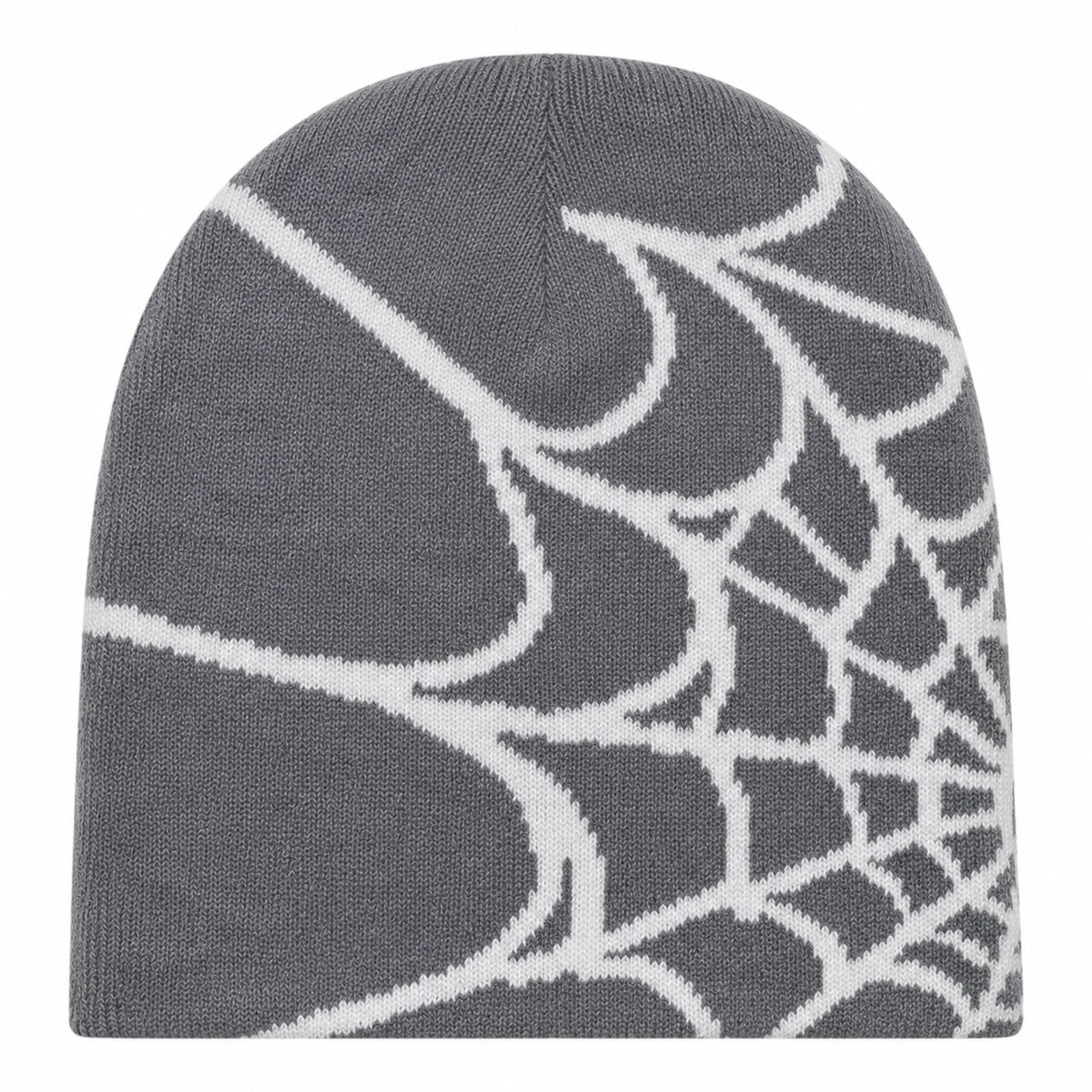 Graue Beanie-Mütze mit Spinnennetzdesign